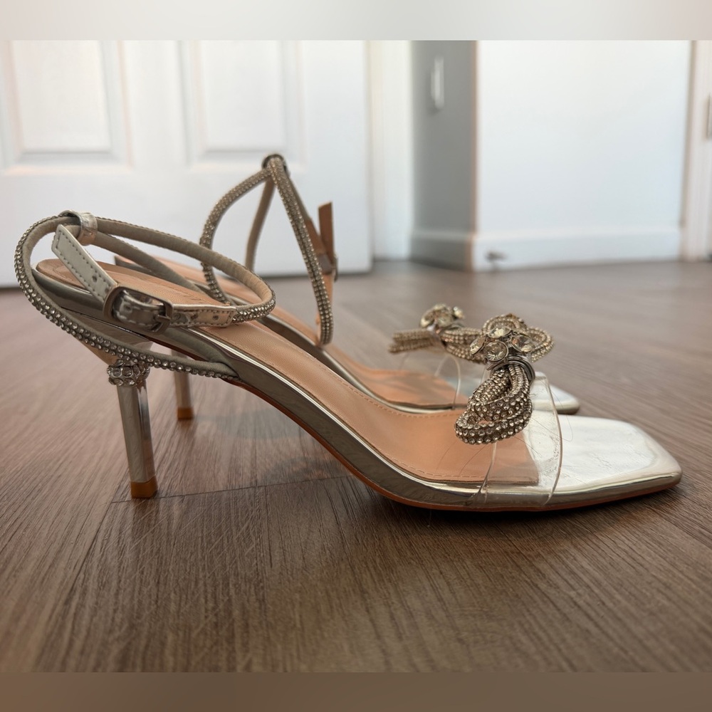 Silver Women's Low Heel with Rhinestones